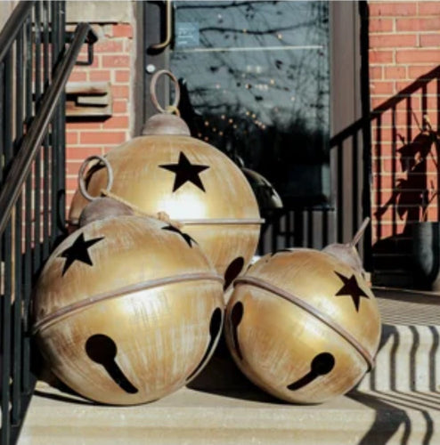 Set of 3 Jumbo Extra Large Christmas Sleigh Bells ~ Gold | Vintage Character
