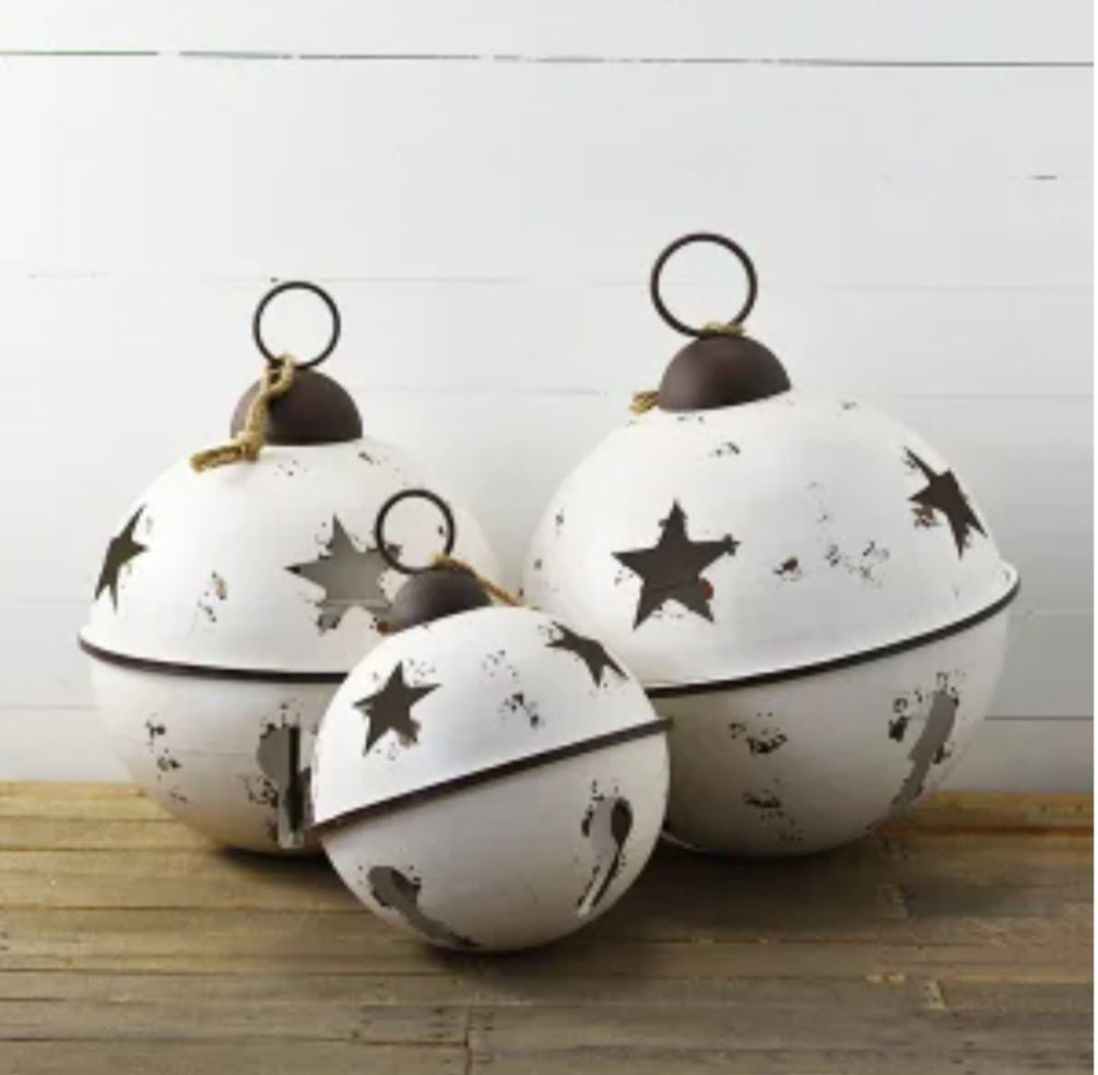 Set of 3 Jumbo Extra Large Christmas Sleigh Bells ~ White