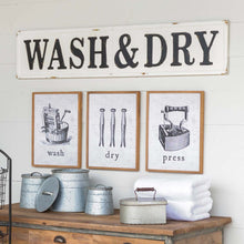 Load image into Gallery viewer, Embossed Metal &quot;Wash &amp; Dry&quot; Sign | Vintage Character