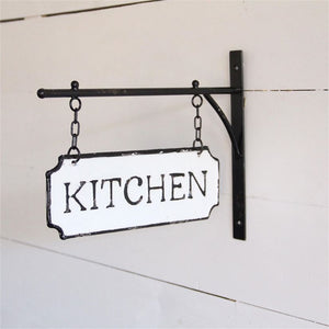 Vintage Style Metal "Kitchen" Sign with Hanging Bar