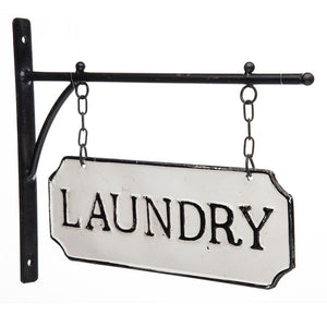 Vintage Style Metal "Laundry" Sign with Hanging Bar