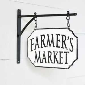 Vintage Style Metal "Farmers Market" Sign with Hanging Bar