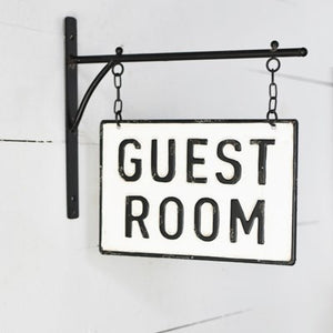 Vintage Style Metal "Guest Room" Sign with Hanging Bar