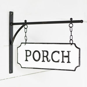 Vintage Style Metal "Porch" Sign with Hanging Bar