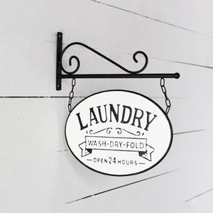 Vintage Style Metal "Laundry Wash Dry Fold" Sign with Hanging Bar