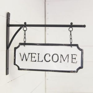 Vintage Style Metal "Welcome" Sign with Hanging Bar