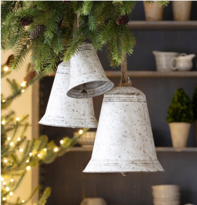 Christmas Set of 3 White Metal Cylinder Bell