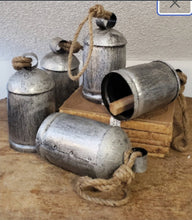 Load image into Gallery viewer, Christmas Cow Metal Cylinder Bell | Vintage Character